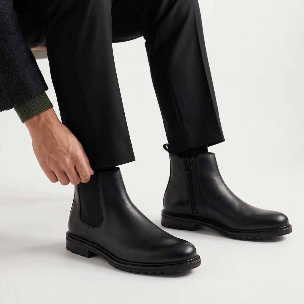Sterling, Chelsea Zippée Noir 100% Cuir, Confort Absolu