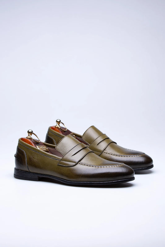 Pietra, Mocassins Vert Olive 100% Cuir, Allure Chic