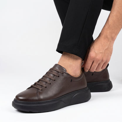 Nero, Sneakers Noir & Marron 100% Cuir, Allure Chic