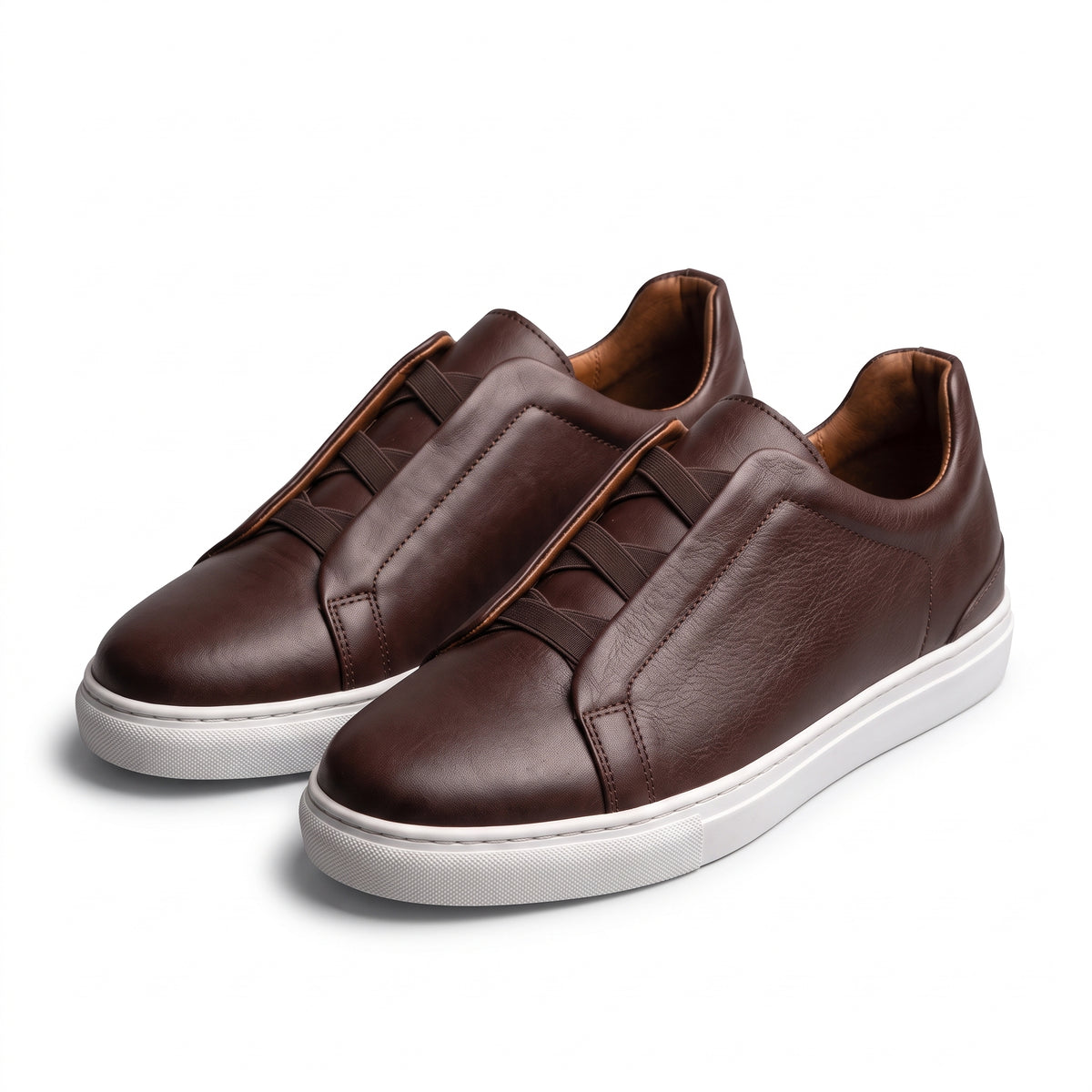 Aise, Sneakers Slip-On Noir & Marron 100% Cuir, Confort Absolu
