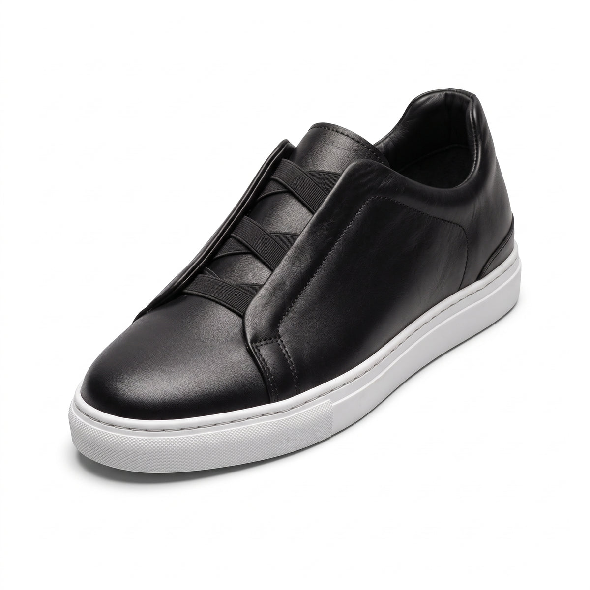 Aise, Sneakers Slip-On Noir & Marron 100% Cuir, Confort Absolu
