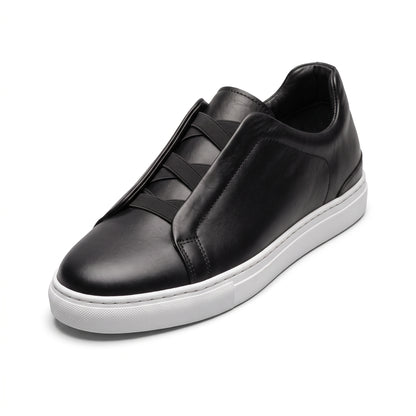 Aise, Sneakers Slip-On Noir & Marron 100% Cuir, Confort Absolu