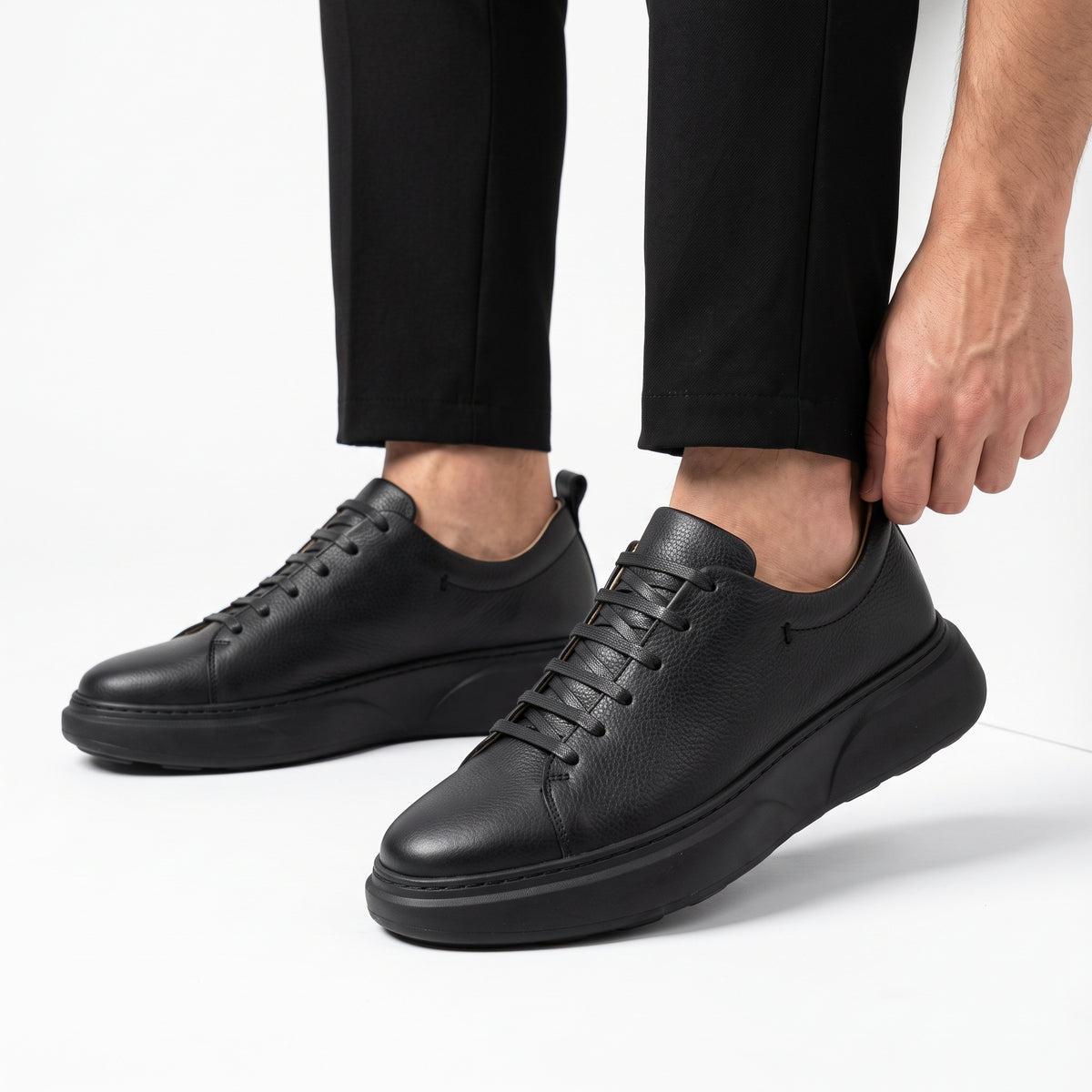 Nero, Sneakers Noir & Marron 100% Cuir, Allure Chic