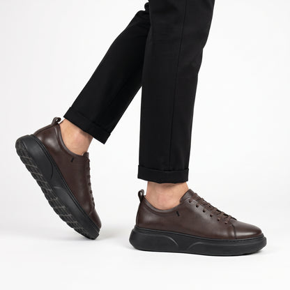 Nero, Sneakers Noir & Marron 100% Cuir, Allure Chic