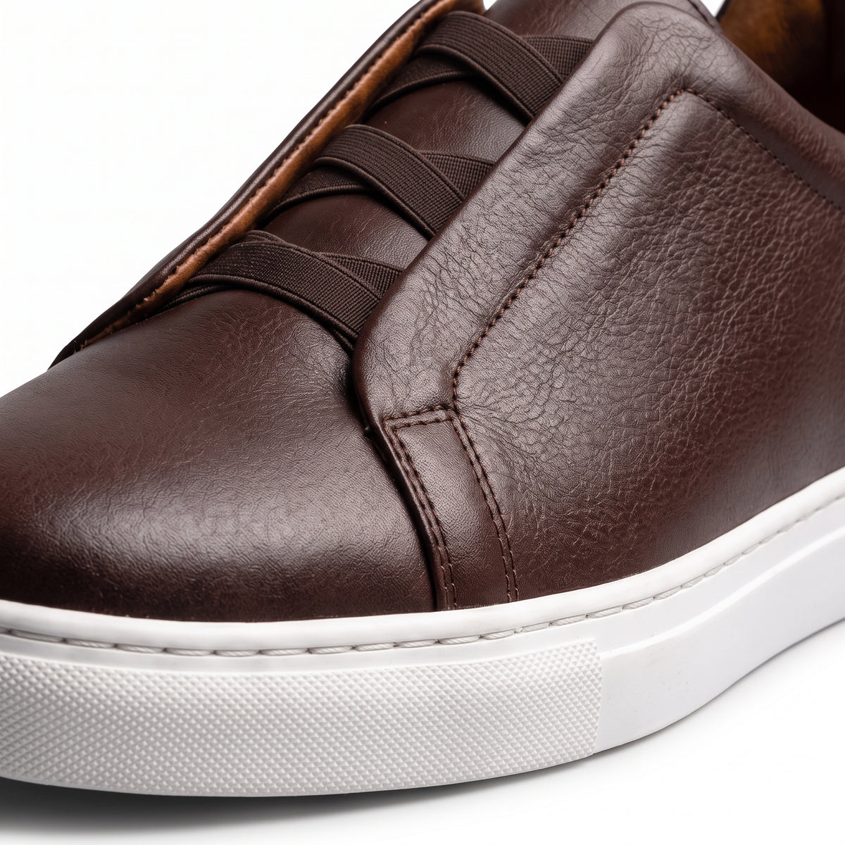 Aise, Sneakers Slip-On Noir & Marron 100% Cuir, Confort Absolu