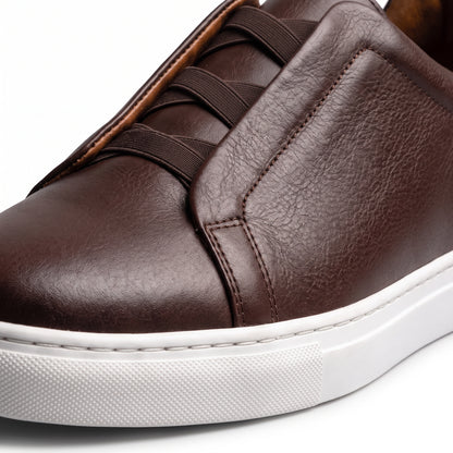 Aise, Sneakers Slip-On Noir & Marron 100% Cuir, Confort Absolu