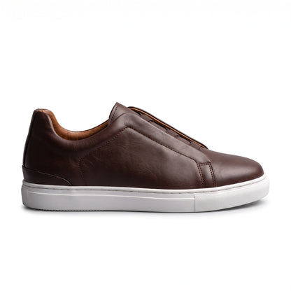 Aise, Sneakers Slip-On Noir & Marron 100% Cuir, Confort Absolu