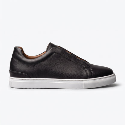 Aise, Sneakers Slip-On Noir & Marron 100% Cuir, Confort Absolu