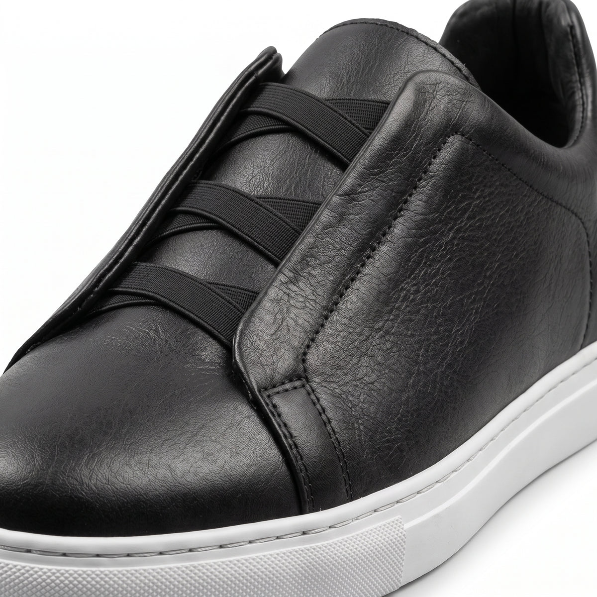 Aise, Sneakers Slip-On Noir & Marron 100% Cuir, Confort Absolu