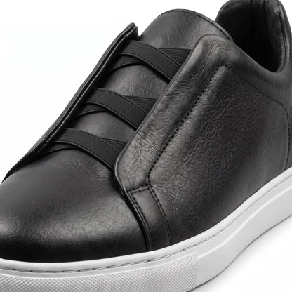 Aise, Sneakers Slip-On Noir & Marron 100% Cuir, Confort Absolu