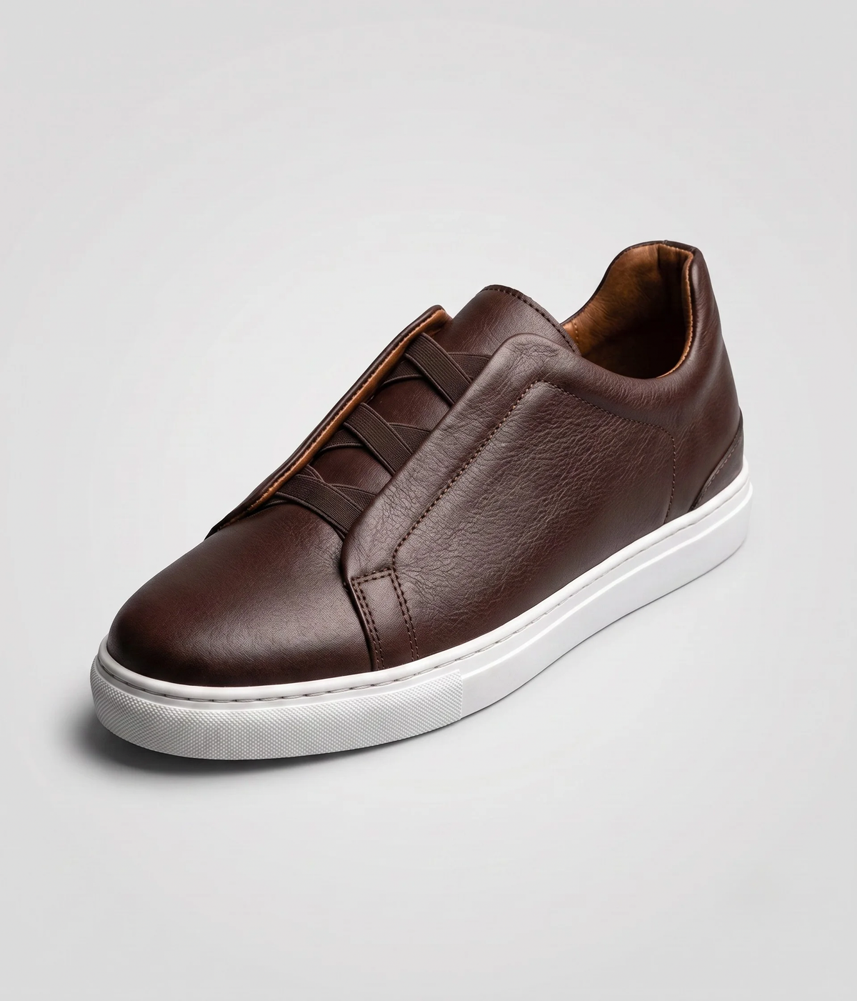 Aise, Sneakers Slip-On Noir & Marron 100% Cuir, Confort Absolu