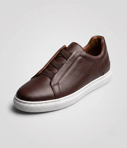 Aise, Sneakers Slip-On Noir & Marron 100% Cuir, Confort Absolu