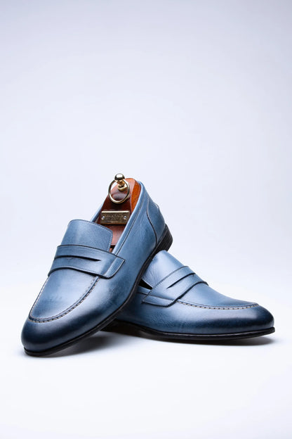 Pietra, Mocassins Bleu 100% Cuir, Style Intemporel