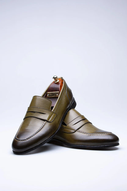 Pietra, Mocassins Vert Olive 100% Cuir, Allure Chic