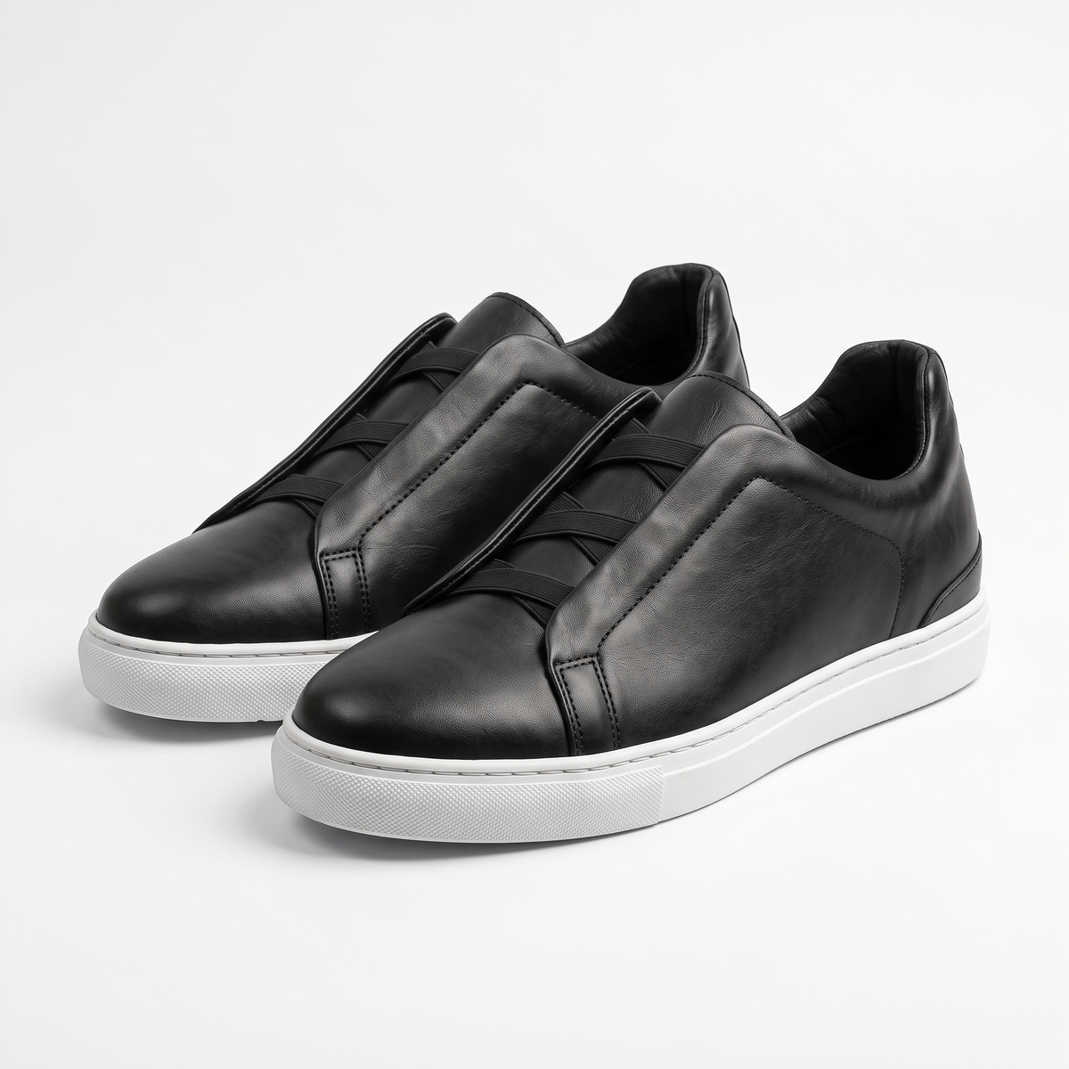 Aise, Sneakers Slip-On Noir & Marron 100% Cuir, Confort Absolu