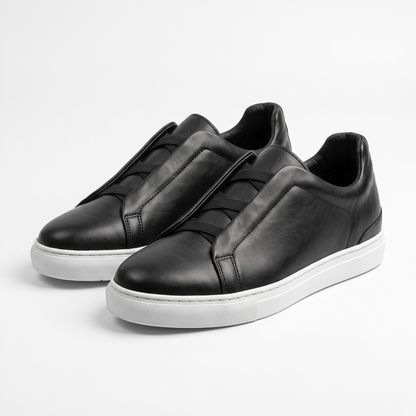 Aise, Sneakers Slip-On Noir & Marron 100% Cuir, Confort Absolu