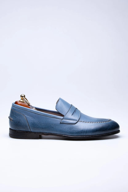 Pietra, Mocassins Bleu 100% Cuir, Style Intemporel
