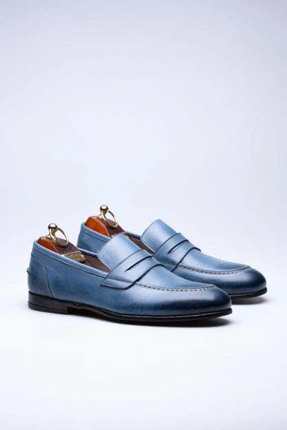 Pietra, Mocassins Bleu 100% Cuir, Style Intemporel