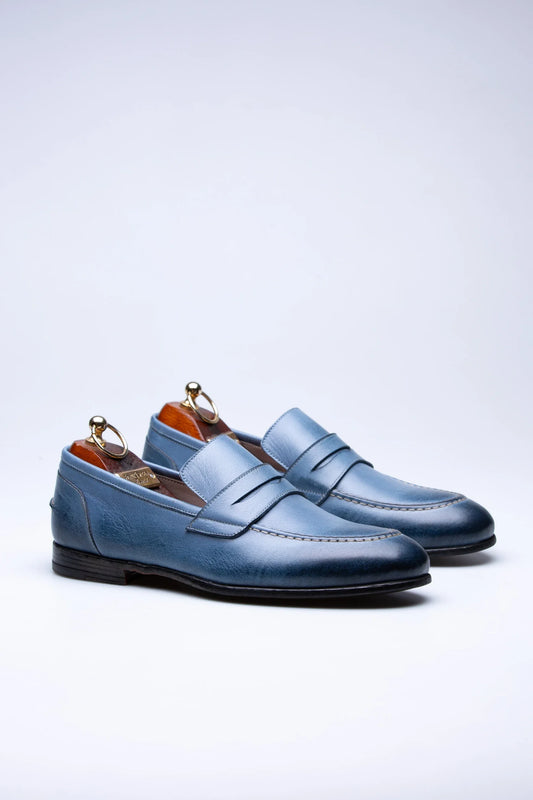 Pietra, Mocassins Bleu 100% Cuir, Style Intemporel